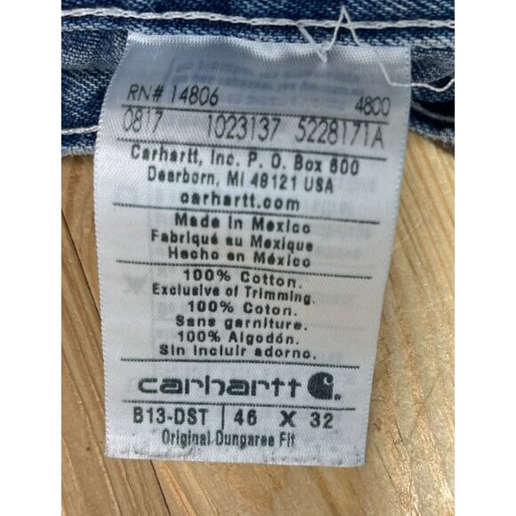 Carhartt B13 DST Blue Dungaree Work Carpenter Jeans Mens 46x32 - Picture 4 of 6
